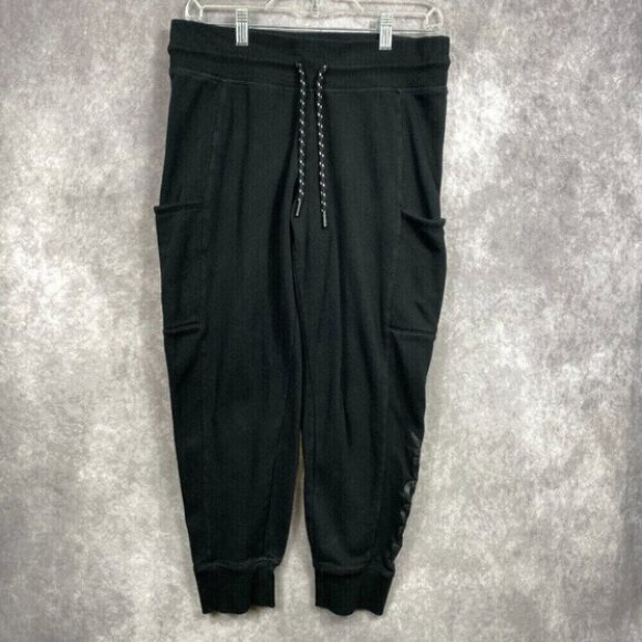 REEBOK Sweatpants Joggers Unisex W31 L25 Black Side Pockets Drawstring Athletic - Picture 2 of 13
